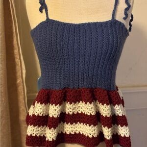 Navy and Burgundy Striped crochet spaghetti strap